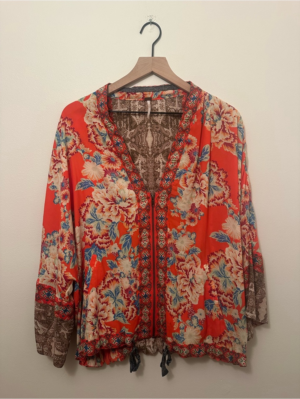 Free People Wildflower Kimono Jacket Orange Floral Size M/L Boho